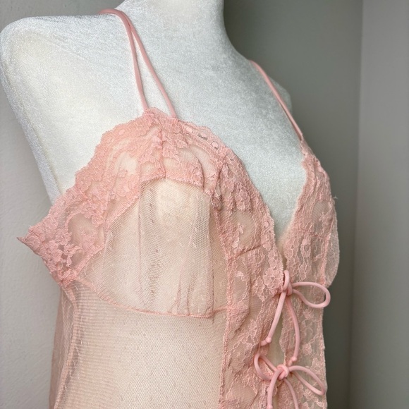 Vintage USA Y2K Babydoll Coquette Mesh Lace Camisole Teddy Chemise Top Peignoir - Picture 11 of 16